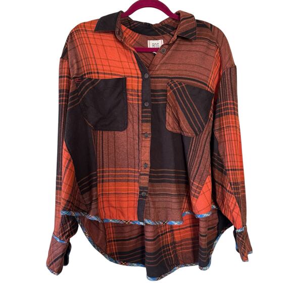 Via Penny Lane Reworked Apparel The Beach Boys Orange and Brown Flannel Medium - Picture 3 of 7